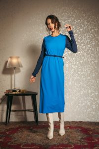 strasbourg dress abito bi color sea blu azzurro tunica tunic belt cintura FW24 autumn winter autunno no stiro wrinkle free